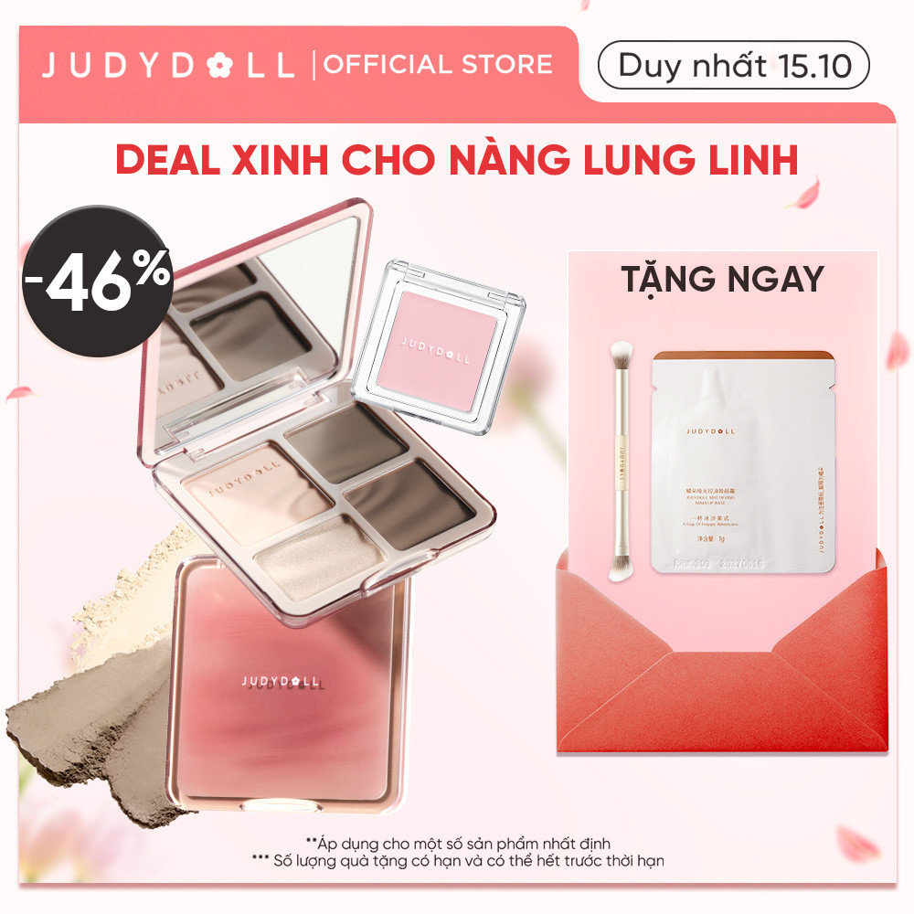 [Combo 2] Bảng Tạo Khối JUDYDOLL Bắt Sáng 4 Ô Thời Thượng & Phấn Má Hồng Đơn Sắc Tự Nhiên Đa Năng