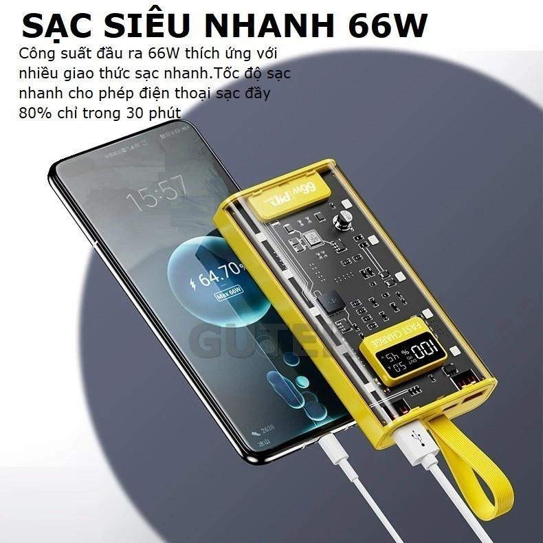 Sạc Dựng Phòng Trong Suốt 50000mAh Với 2 Cổng Sạc Nhanh 22.5w và PD 20W Kèm 4 Đầu Sạc Màn Hình LED- DL Tech | BigBuy360 - bigbuy360.vn