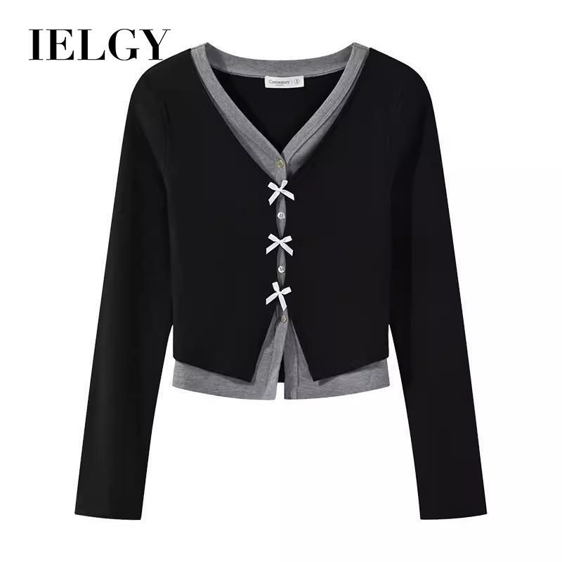 Cardigan nữ cổ chữ V màu sắc tương phản, form just-fit