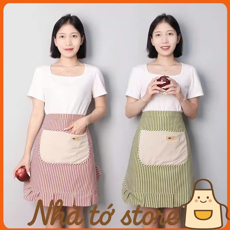 Tạp Dề Ngắn Nữ Dễ Thương Họa Tiết Hoa Túi Cotton – Tạp Dề Nấu Ăn Gia Đình, Quán Cafe