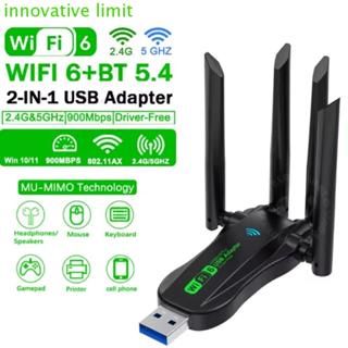 Bộ chuyển đổi USB WiFi6 băng tần kép DYRUIDOJ, AX900 Bluetooth 5.4 900Mbps WiFi Dongle, Kết nối ổn định Trình điều khiển 2.4G / 5Ghz Miễn phí 4 Ăng-ten Thẻ mạng không dây Sử dụng tại nhà