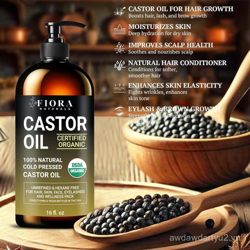OrganicCastorOilinGlassBottle – 16OzColdPress & Hexane-Free – USDA Certified HairGrowthOilForLashes,