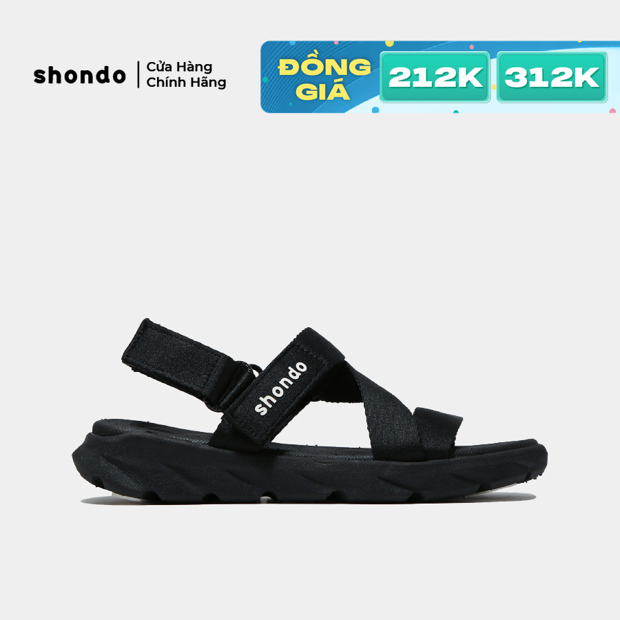 Giày Sandals Nam Nữ Unisex Êm Chân Shondo F6 Sport Đen Full F6S301