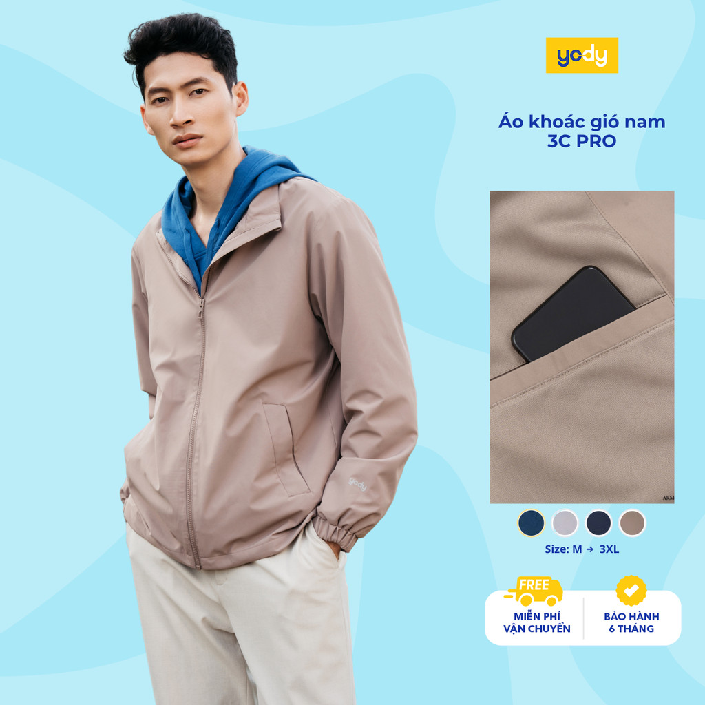 Áo khoác gió nam YODY 3C Pro cao cấp khoác nhẹ chống thấm nước, cản gió chống bụi AKM6017