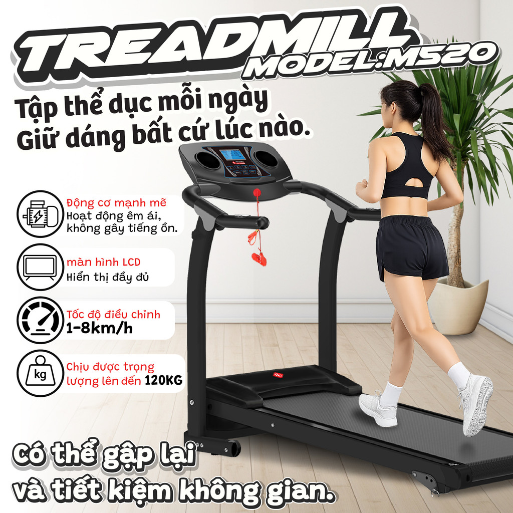 [OFF-M520] TREADMILL M520  Máy chạy bộ ĐIỆN NHỎ GỌN tiện lợi có màn hình LED