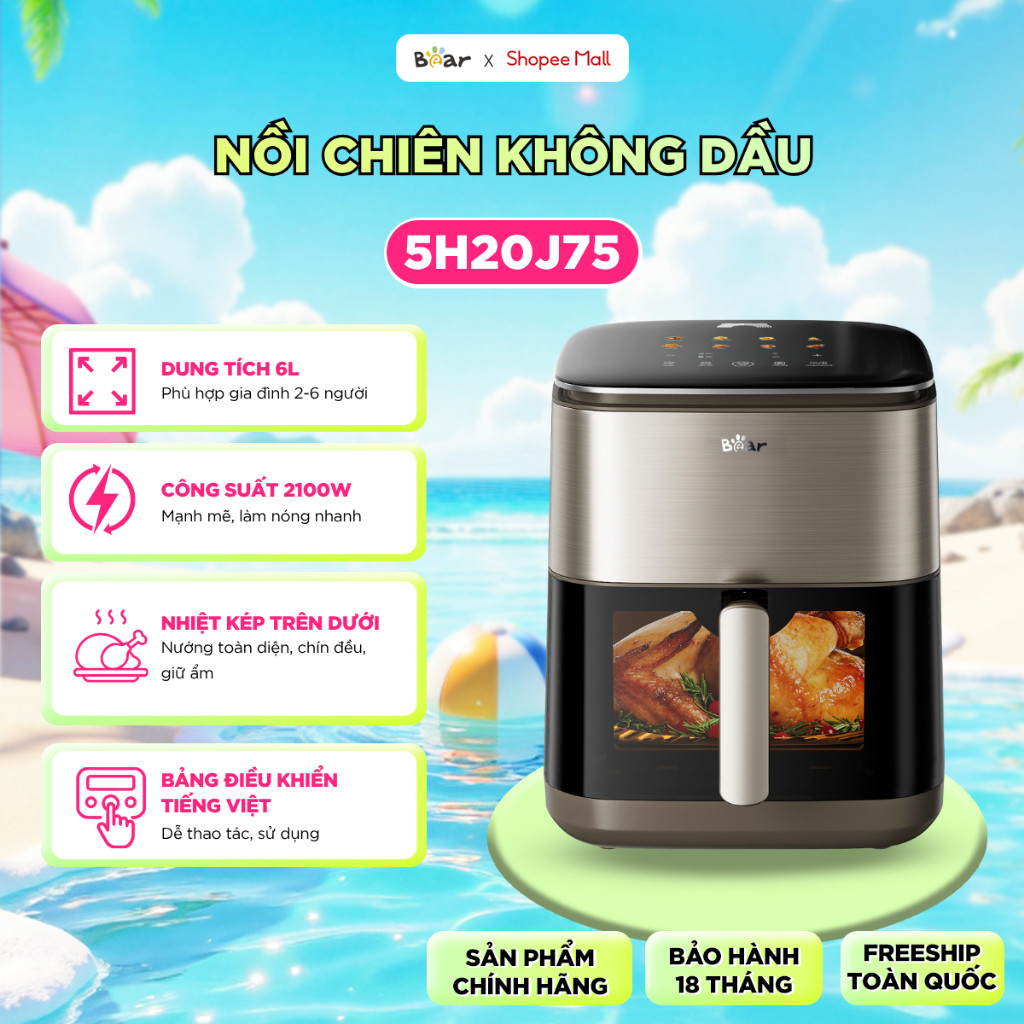 [KOL] Nồi Chiên Không Dầu Bear 6.0L AF-5H20J75