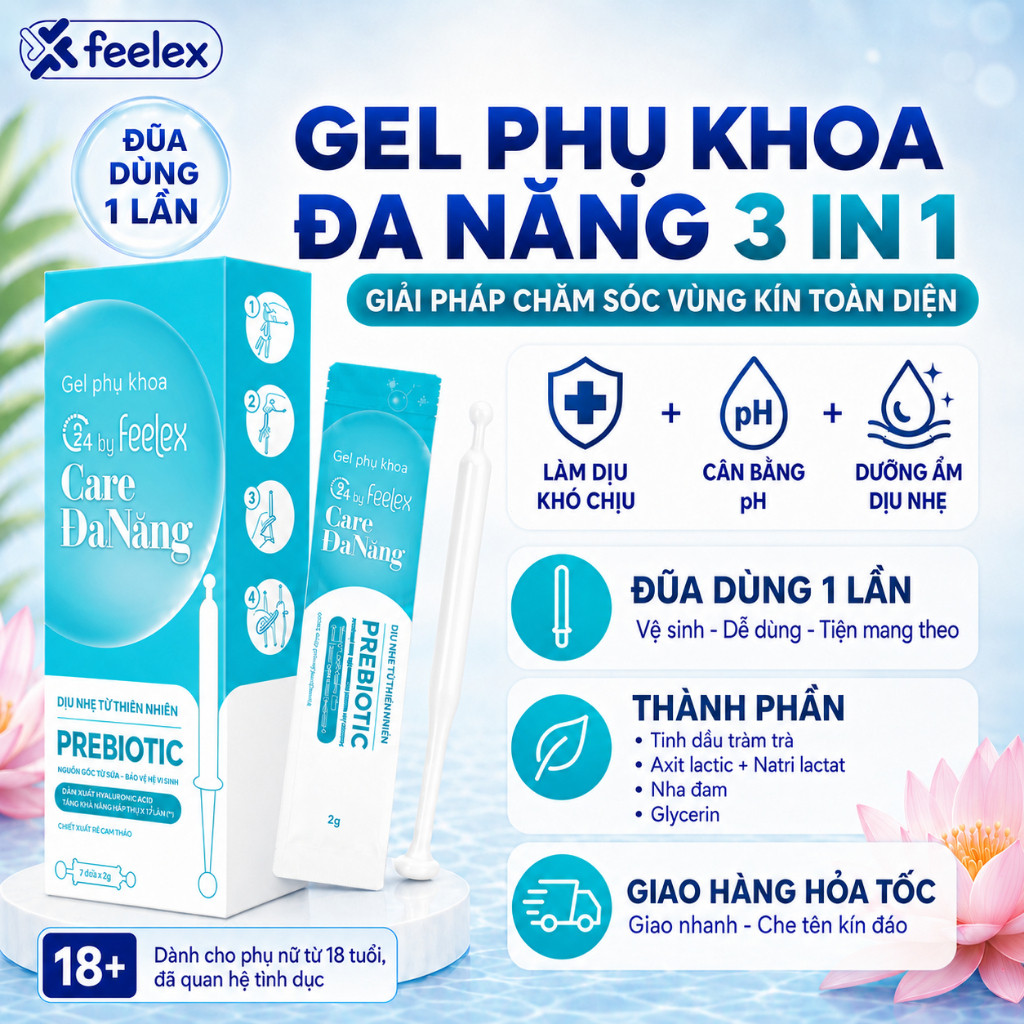 Gel phụ khoa đa năng Inner C24 Feelex Care, dạng dính, hộp 7 miếng, giúp dưỡng ẩm, cân bằng độ pH và