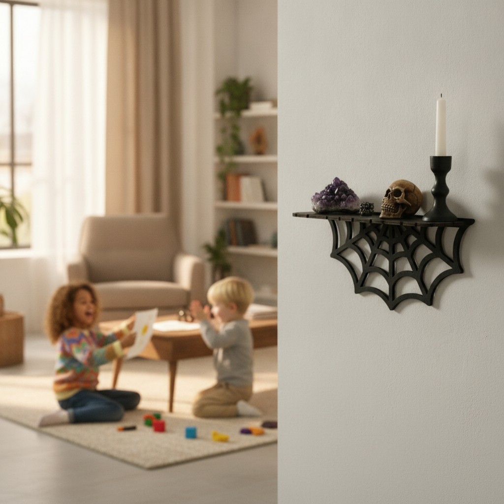 Arachnid Web Kệ Nổi Đen Gothic Kệ Nổi Tiết Kiệm Không Gian Nhẹ Cho Người Goth, Phòng Ngủ, Góc Đọc Sá