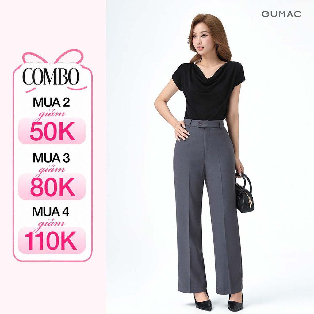 Quần Tây Nữ Ống Suông GUMAC Thiết Kế Bản Lưng Cài Quai Dê Chất Tuyết Mưa Đứng Form LQE1241