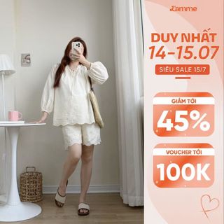 Bộ Đồ Bầu MINA SET Chất Thô Boi Mềm Mát, Đồ Bộ Sau Sinh 2 Lớp Thêu Hoa Gấu Kín Đáo Che Bụng - L'amme