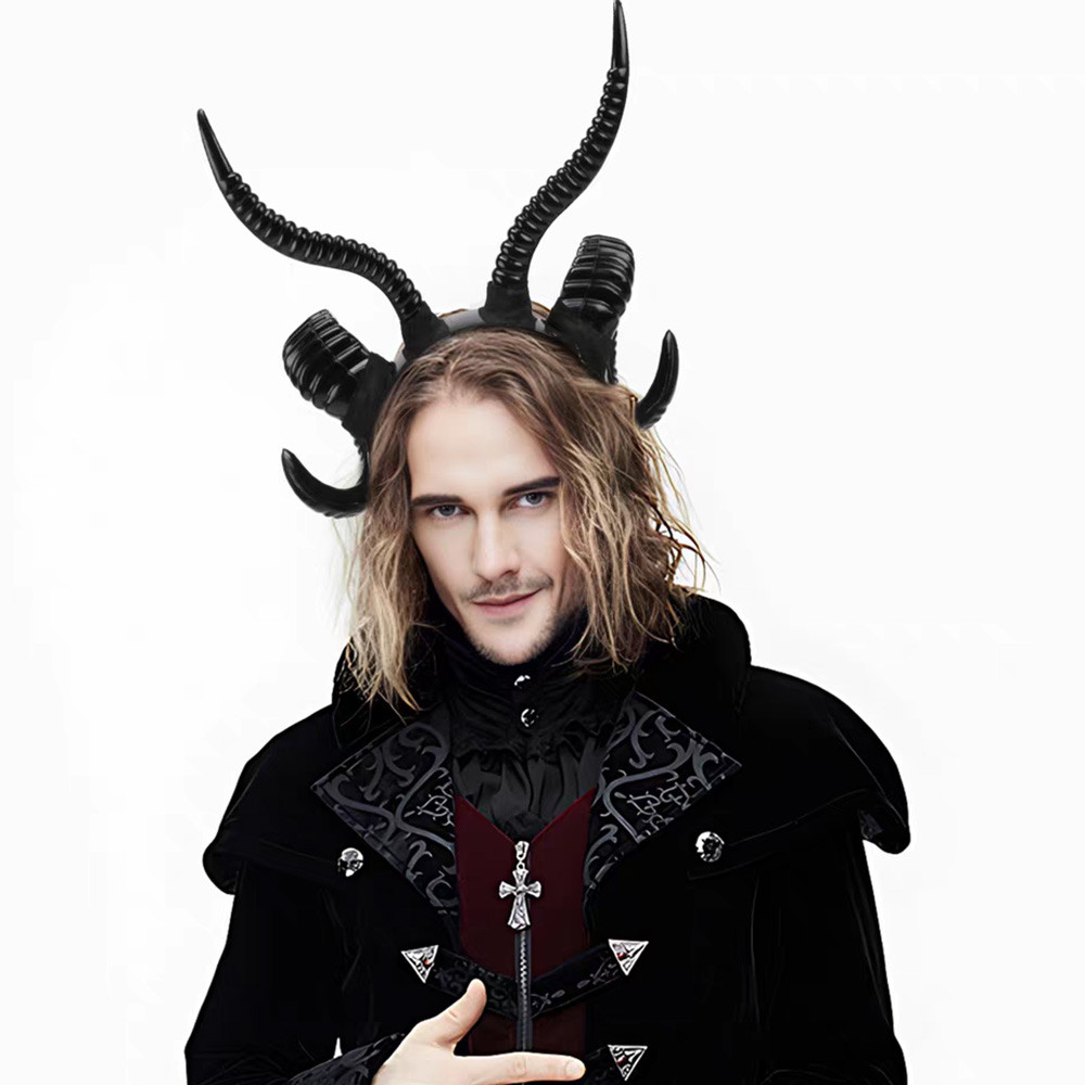 Fantasy Demon Antler Headband Textured Curved Horn Design Lolita Gothic Outfit Cosplay Party