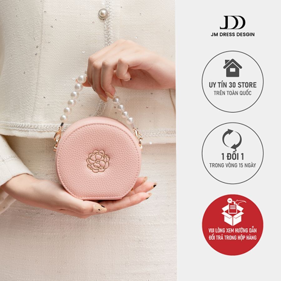 Túi Da Hình Tròn Dây Ngọc Trai JM PK08.2509.Túi Mini Nữ Sang Trọng, Cổ Điển, Dễ Phối Thiết Kế Bởi JM