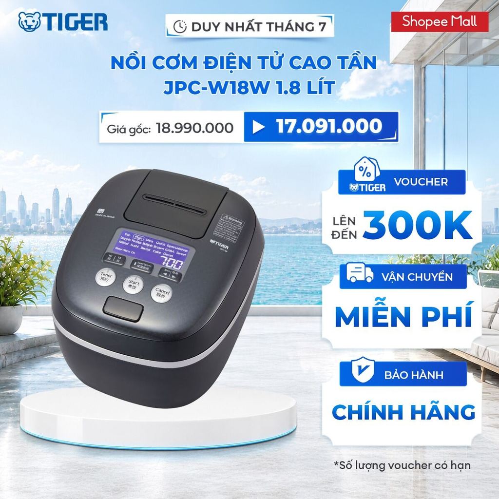 Nồi Cơm Điện Tử Cao Tần Tiger JPC-W18W 1.8 lít - Hàng chính hãng