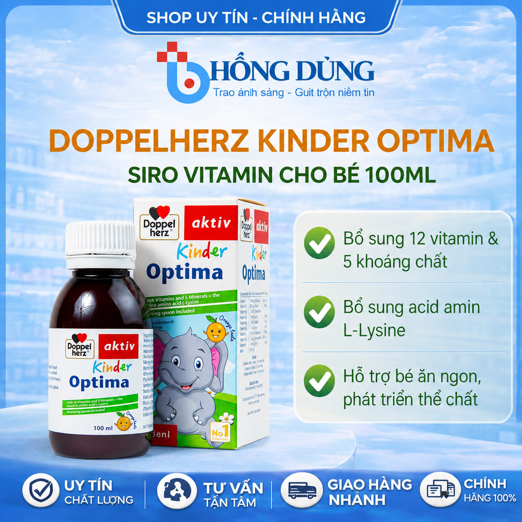 Siro bổ sung vitamin cho bé Doppelherz Kinder Optima hỗ trợ giúp bé ăn ngon, cải thiện tầm vóc