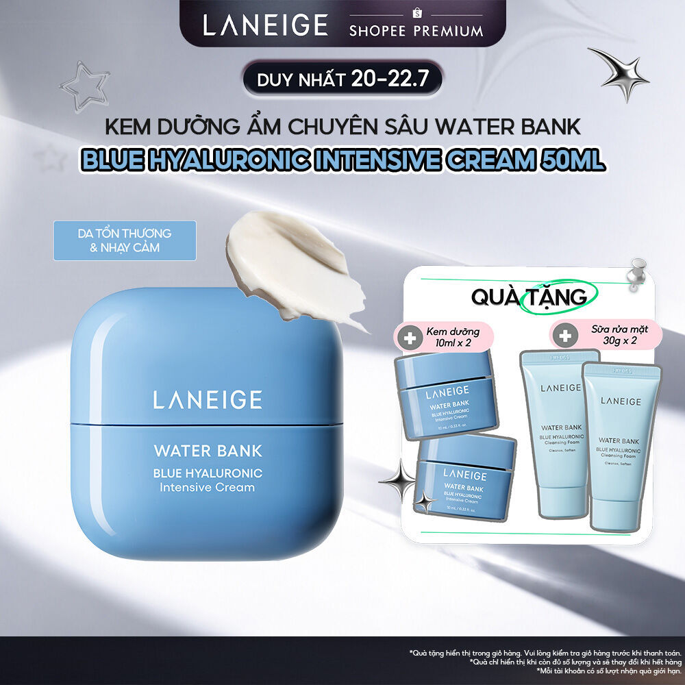 Kem Dưỡng Ẩm Phục Hồi & Tái Tạo Da Tổn Thương Laneige Water Bank Blue Hyaluronic Intensive Cream 50m