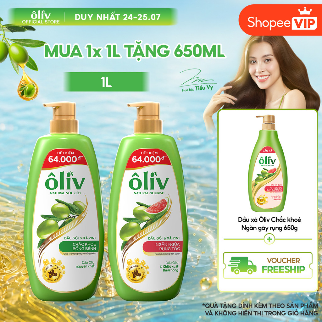[VOUCHER SVIP 20%] Dầu Gội ÔLIV Ngăn Gãy Rụng/Chắc Khỏe Bồng Bềnh 1L Tặng Dầu Xả Ngăn Ngừa Gãy Rụng 