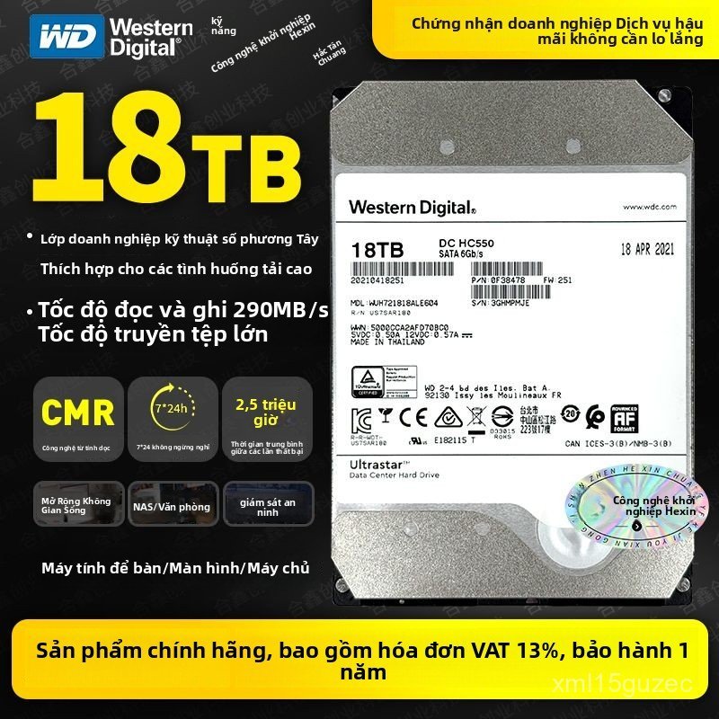 Ổ cứng HDD doanh nghiệp WD 18TB 3.5 inch SATA cho camera giám sát server NAS dung lượng lớn chuẩn gi