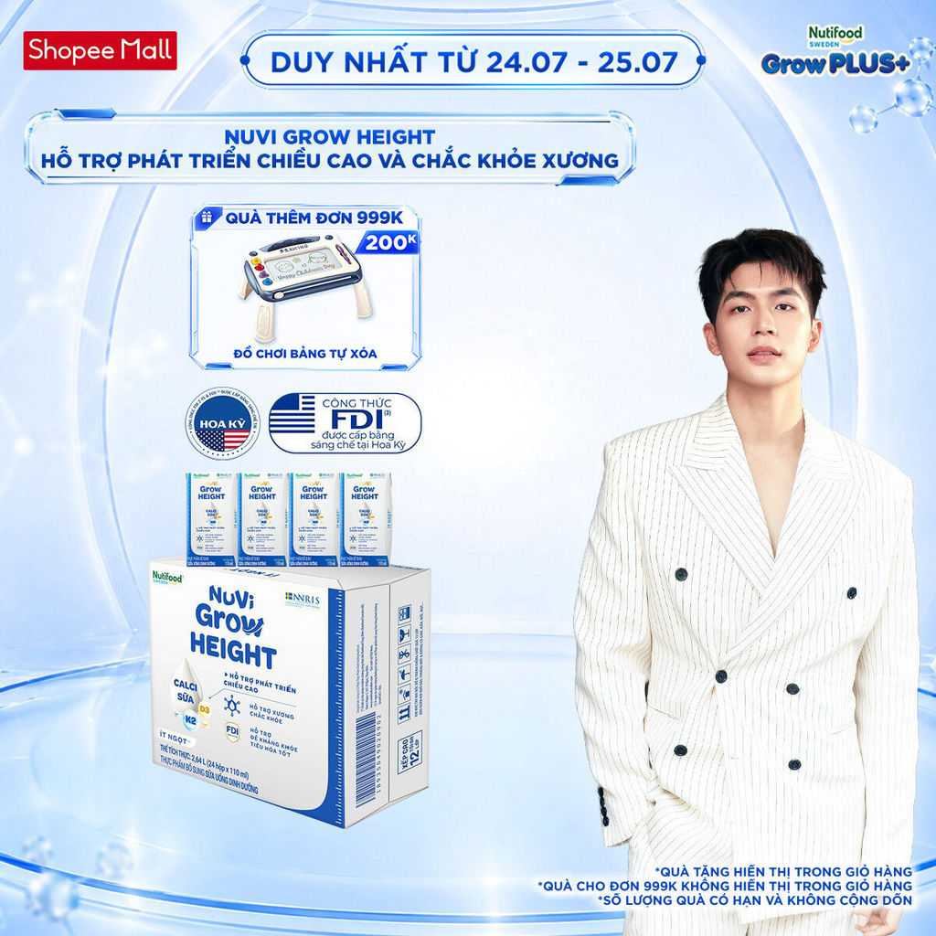 Thùng 24 hộp SBPS Nuvi Grow Height 1+ hỗ trợ phát triển chiều cao hộp 110ml