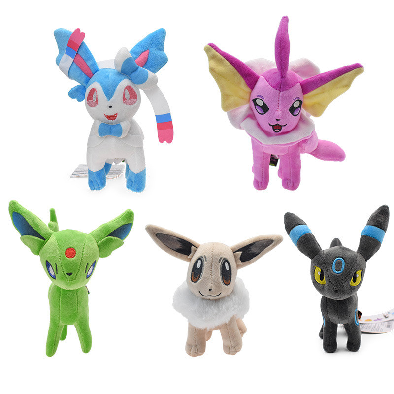 16-23cm Poke Alola Shiny Eevee Vaporeon Sylveon Espeon Umbreon Búp bê nhồi bông sang trọng Eevelutio