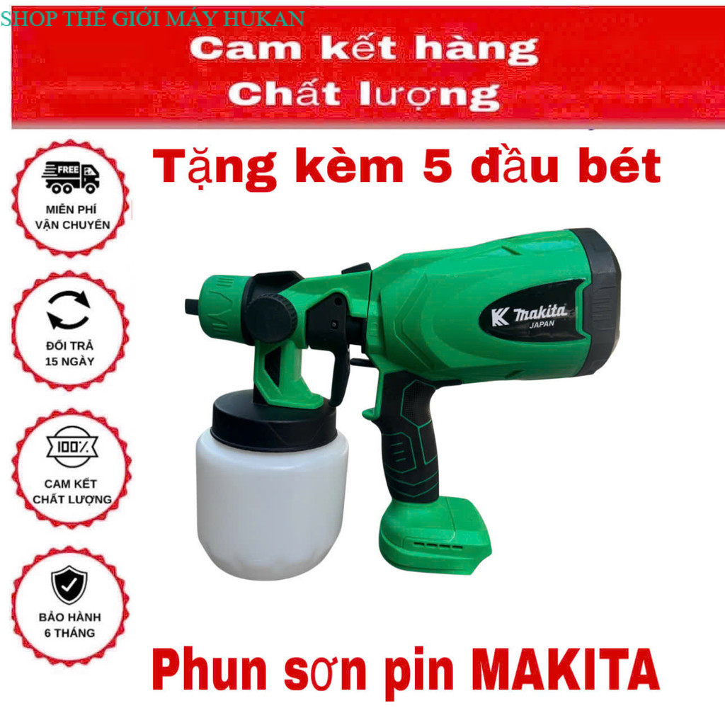 Thân Máy Phun Sơn Pin 21V MAKITA KZ21PS | Bình 800ml |Phun Sơn Cầm Tay | 5 Đầu Phun Không Dây SHOP T