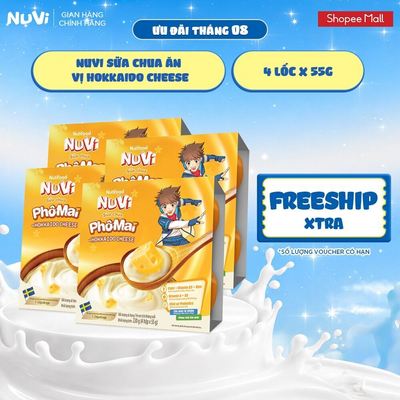 Combo 4 Lốc NuVi Sữa Chua Ăn Vị Hokkaido Cheese 55g/hộp
