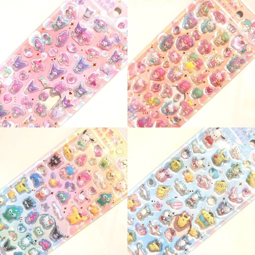 Nhãn dán dập nổi ba chiều Sanrio Laser lấp lánh Chó Quế Kuromi Melody Pacha Dog Solid Epoxy Sticker 