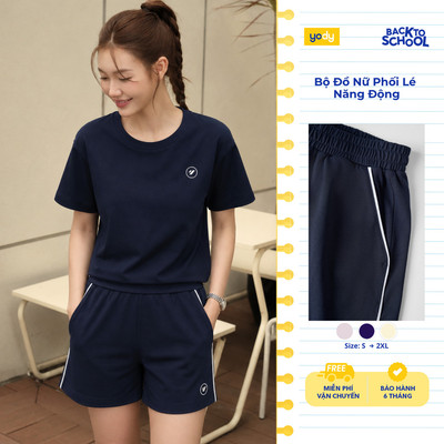 Bộ đồ thun nữ YODY set áo thun quần lưng chun phối viền năng động, vải cotton thoáng mát WCST26S023