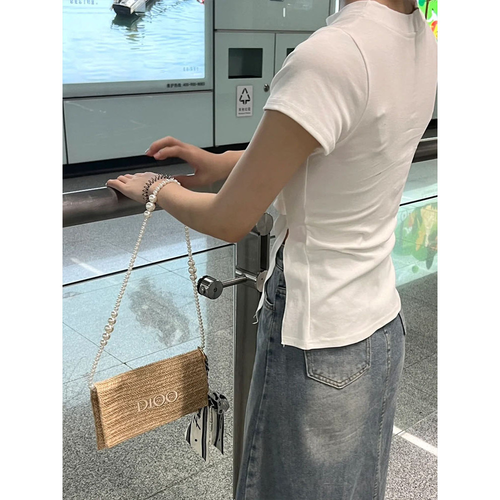 Thích Hợp Cho Dior Dior Túi Đựng Mỹ Phẩm Ống Hút Dệt Túi Ngọc Trai Dây Xích Sửa Đổi Nách Đeo Vai Khă