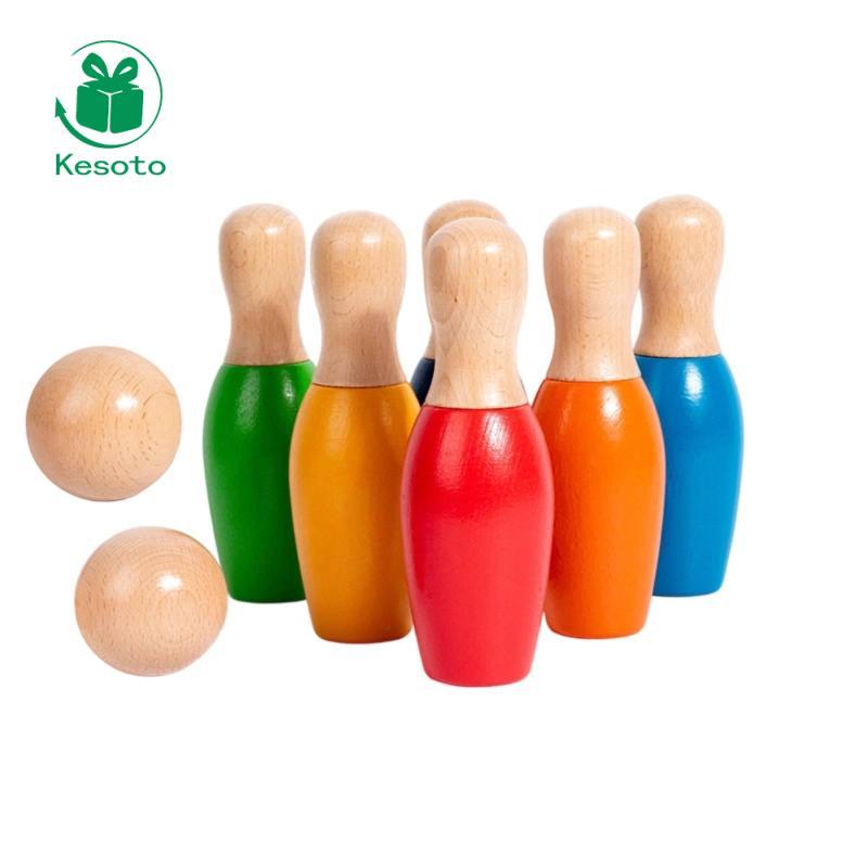 Đồ chơi bowling bằng gỗ Trò chơi bowling bằng gỗ đầy màu sắc Trò chơi trượt tuyết trong nhà cho