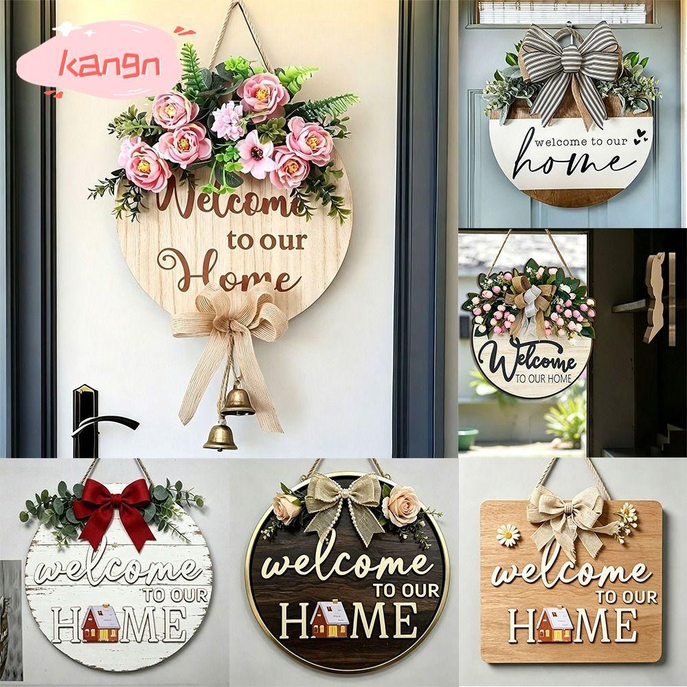 Dấu hiệu cửa gỗ KANGN, Hoa văn nơ gỗ nguyên khối Dấu hiệu chào mừng bằng gỗ, Hoa văn bền bỉ 2D Vòng 