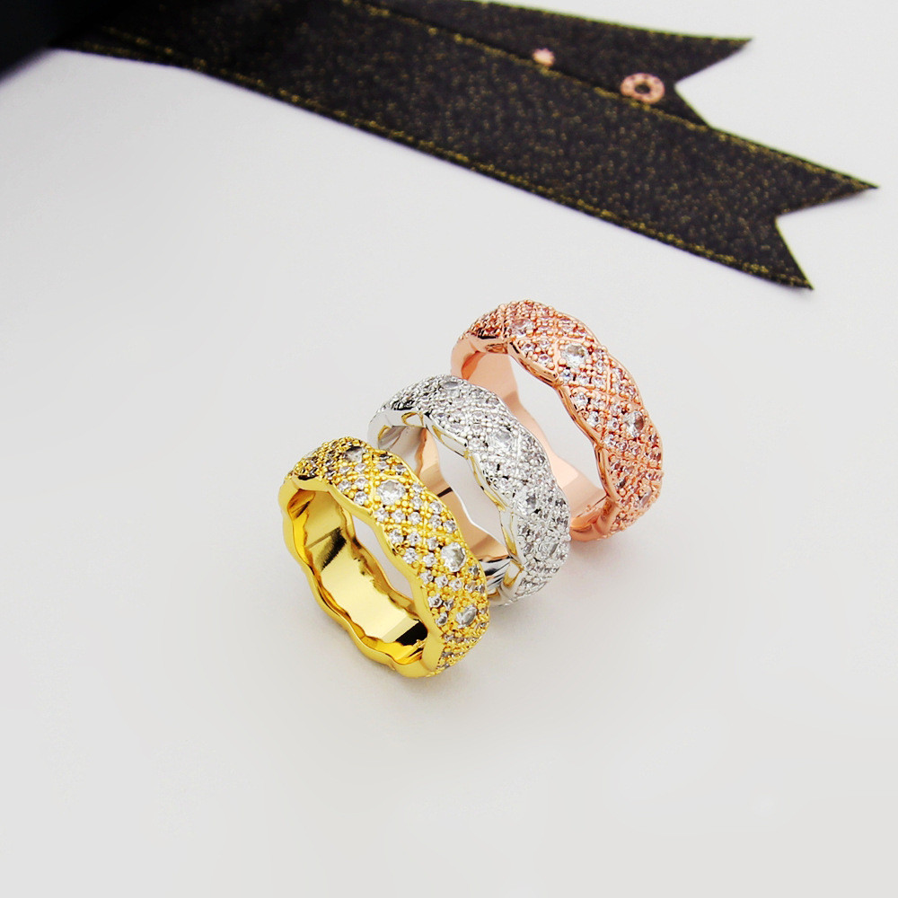 OEAP Diamond-patterned ring for couples, new model with diamond inlay, narrow diamond-patterned ring