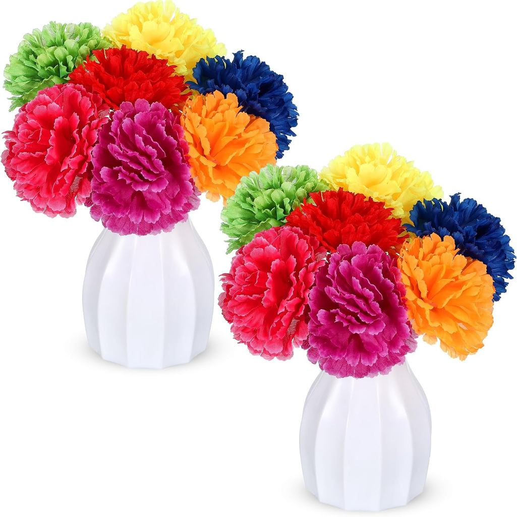 Hotop 2 Bộ Trang Trí Bàn Tiệc Cinco De Mayo 2 Bình Hoa Nhựa Trắng 14 Cái Hoa Cúc Vạn Thọ Giả Mexico 