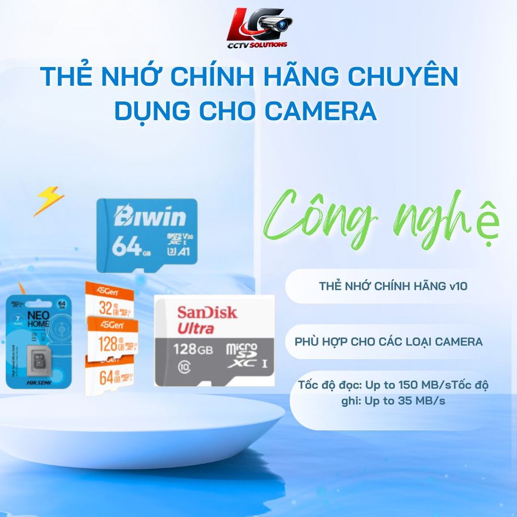Thẻ nhớ Kioxia Dahua , Sandisk 4sen, hiksemi Cusu chuẩn V10 chuyên dùng cho camera wifi