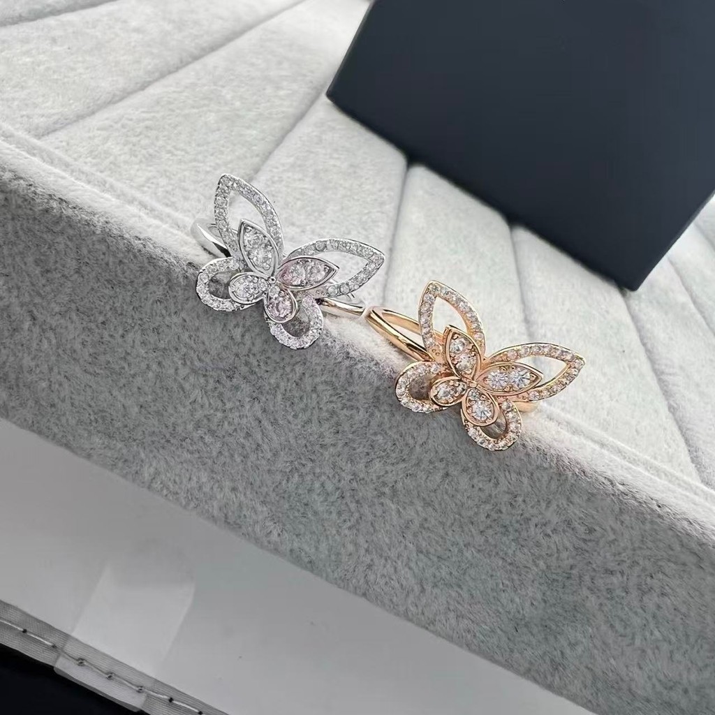 TJ0C Fashionable gold ring with diamonds v Butterfly Ring for Women - Phantom Ornament
