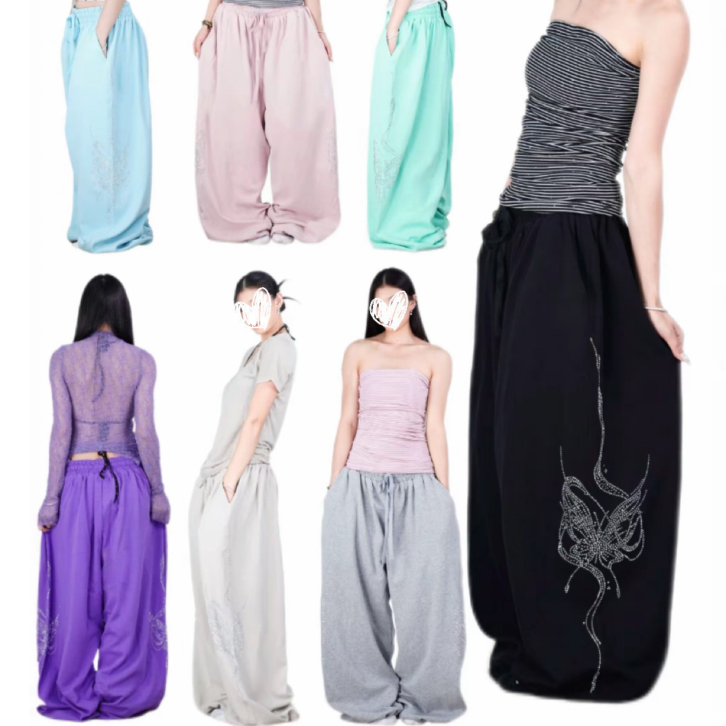 American Hot Girl Hot Diamond Butterfly Snake Sweatpants Nữ Jazz jzza Loose Thể Thao Ống Rộng Lau Qu