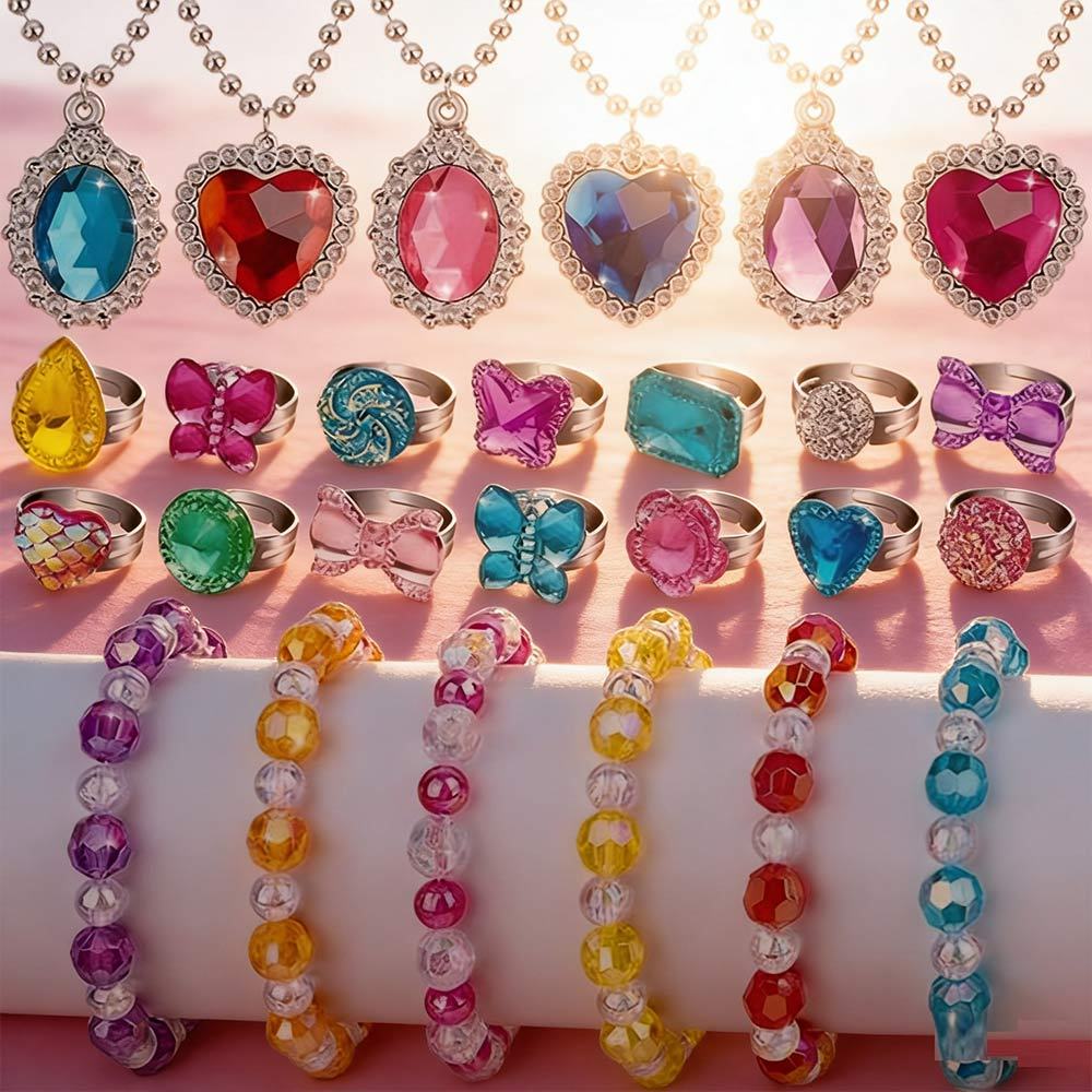 Princess Kids Jewellery Set 26PCS Rings Necklaces Bracelets Dress‑up Accessories For Girls Playtime 