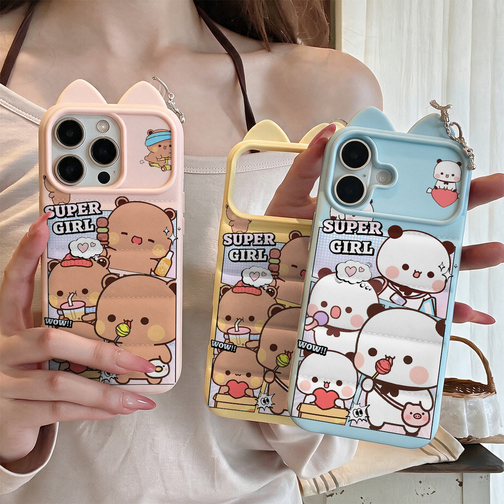 Yier Bubu truyện tranh Super Girl Ốp lưng áo lông vũ tai mèo silicon mềm chống rơi cho iPhone 17proM