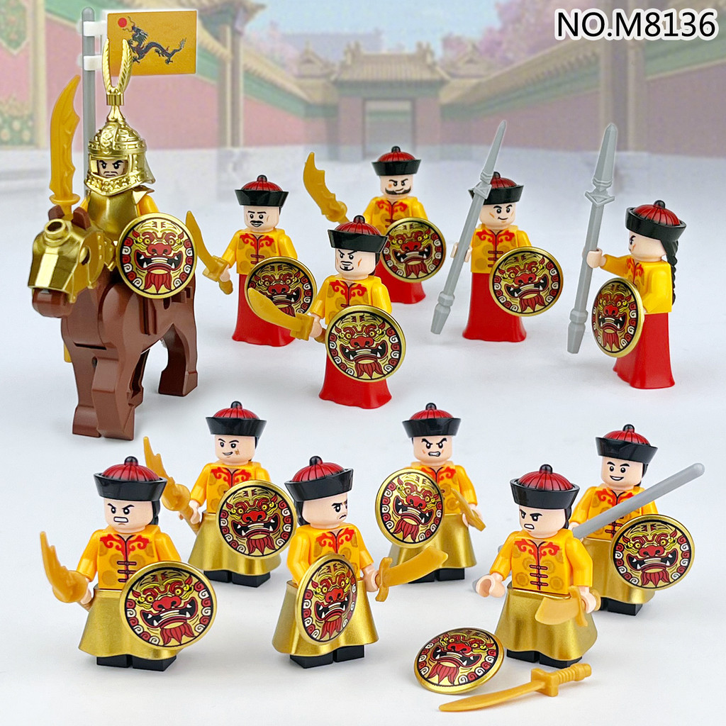 Bộ khối xây dựng nhân vật nhỏ thời nhà Thanh, Bảo vệ Eunuch & Horseback với phụ kiện tấm chắn, Đồ ch
