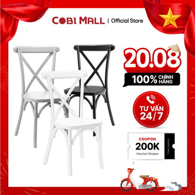 Ghế Bistro nhựa cao cấp Cobihome | Ghế ngồi tựa lưng chữ X (Đen, Trắng, Xám) dùng cho quán café, nhà hàng, gia đình