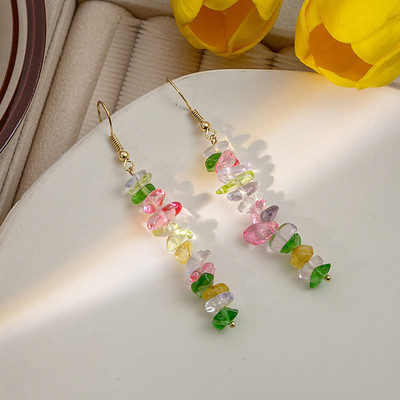 Pinkdudu Nhiều Màu Sắc Chip Đá Bông Tai Dài Đính Hạt Không Đều Dangles Mùa Hè Dopamine Trang Sức Nữ PD2677