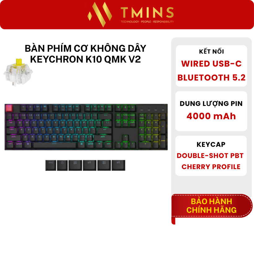 Bàn phím cơ không dây Keychron K10 QMK V2 (RGB/ Full size/ 2 Mode) - Hàng chính hãng