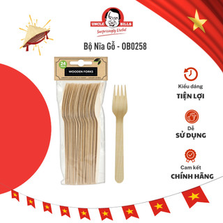 Bộ 24 nĩa gỗ uncle bills dành cho đi du lịch cắm trại an toàn tiện lợi - ob0258