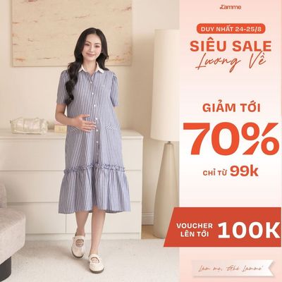Váy Bầu Winny Dress L'amme - Chất Thô Kẻ Oxford Cao Cấp, Dáng Sơ Mi Suông Rộng Rãi Che Dáng Tốt