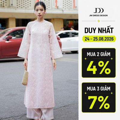 Áo dài Thanh Chi - Áo dài cổ tròn suông đính nơ cổ 2M07.2410OG, áo dài truyền thống thiết kế bởi JM Dress Design