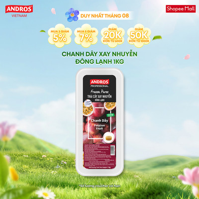 [CHỈ GIAO HCM] Chanh Dây Xay Nhuyễn Đông Lạnh - Không chất bảo quản - ANDROS Frozen Puree - 1 KG