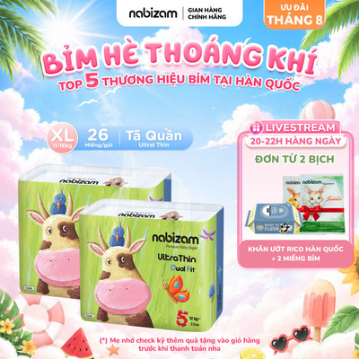 Combo 2 Bịch Tã Quần NABIZAM Ultra Thin Nội Địa Hàn Rãnh Chống Tràn Linh Hoạt Size XL Cho Bé Từ 11-16kg, 26 Miếng/Bịch