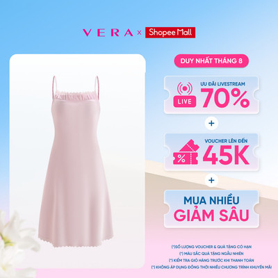 Đầm ngắn nữ Vera Darling Rosé satin trơn phối ren hai dây - V0798