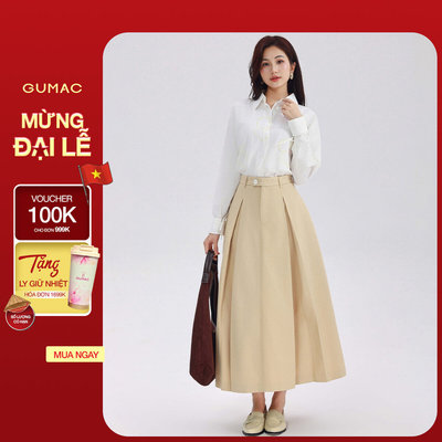 Chân Váy Midi Nữ Gmorning - GUMAC Kiểu Xếp Ly Công Sở Có Túi Dáng Dài Thanh Lịch YVF10073