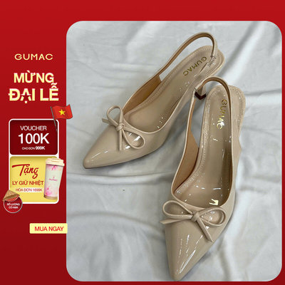 Giày Cao Gót Nữ GUMAC Bít Mũi Nhọn 7cm Quai Hậu Slingback Đính Nơ Thời Trang Cao Cấp GF11038