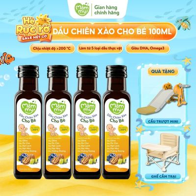 Combo Dầu chiên xào cho bé Mămmy 100ml chịu nóng trên 200 độ C, làm từ 5 loại dầu tốt lành